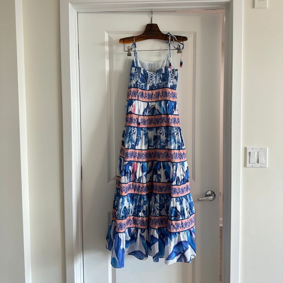 Farm Rio Off-White Blue Foliage Midi Dress - Picture 9 of 9